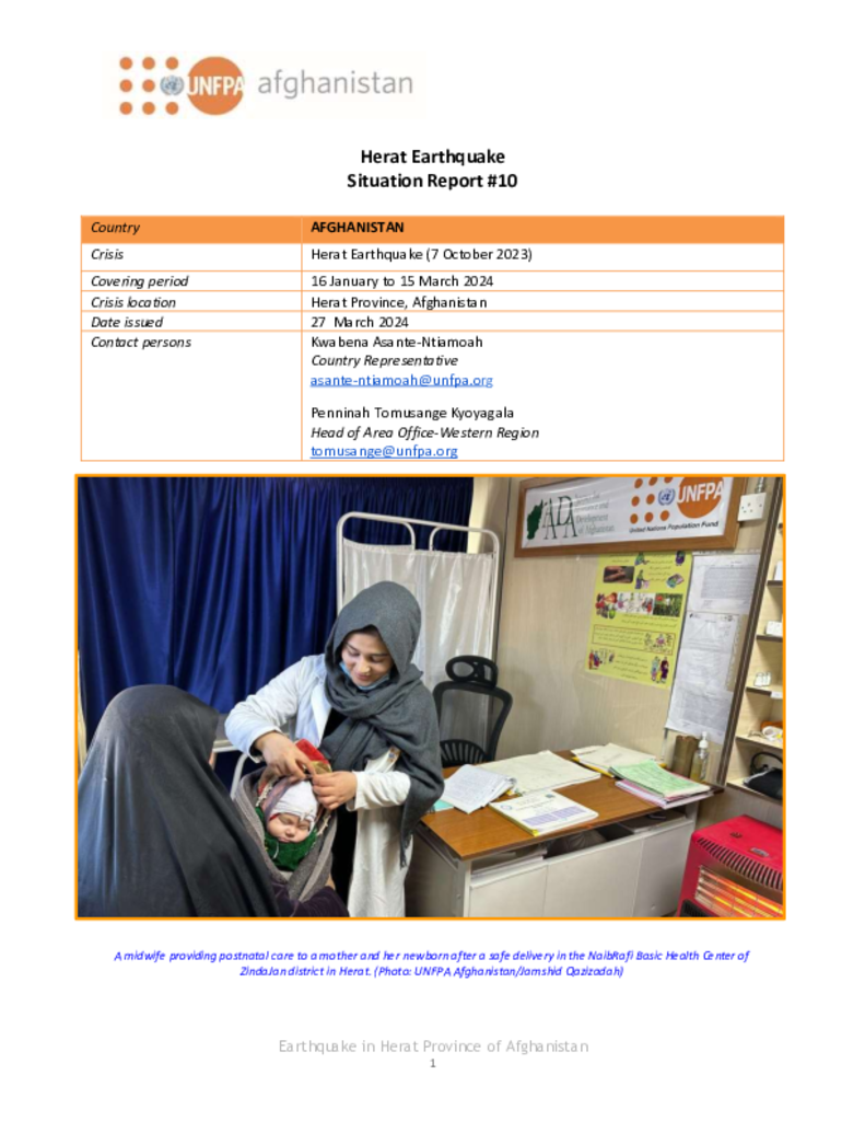 UNFPA Afghanistan Situation Report (Herat Province) #10: 16 January - 15 March 2024