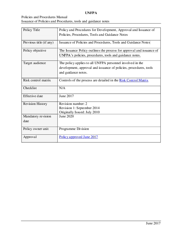Policy and Procedures for Development, Approval and Issuance of Policies, Procedures, Tools and Guidance Notes Policy and Procedures for Development, Approval and Issuance of Policies, Procedures, Tools and Guidance Notes