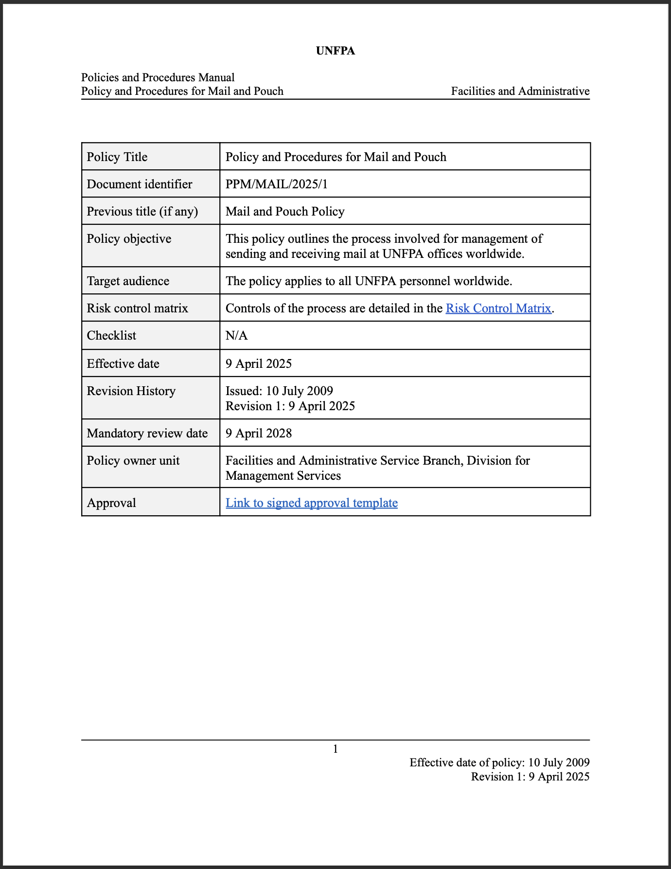 Policy and Procedures for Mail and Pouch Policy and Procedures for Mail and Pouch