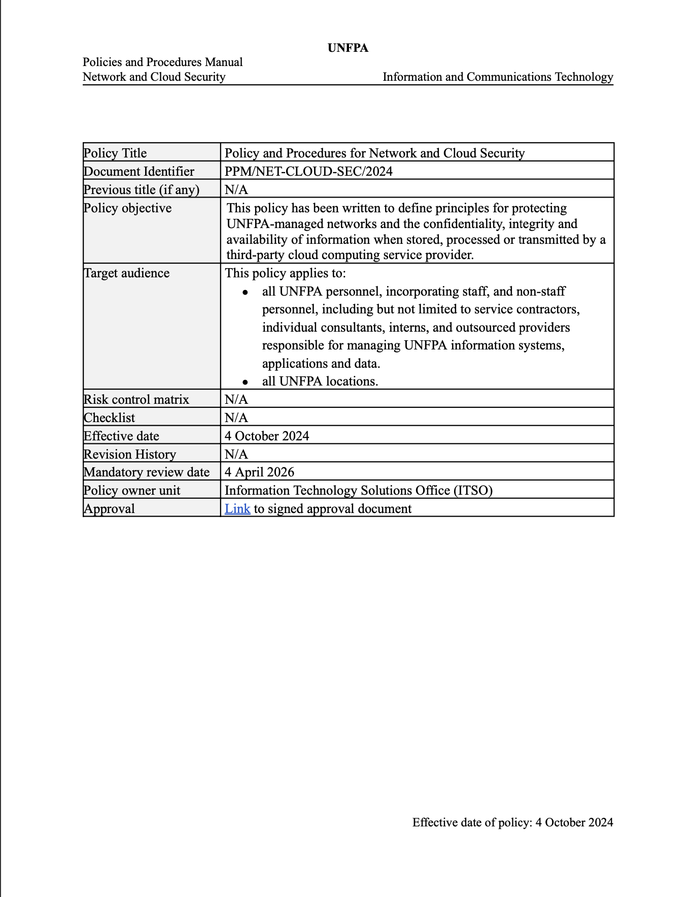 Policy and Procedures for Network and Cloud Security Policy and Procedures for Network and Cloud Security