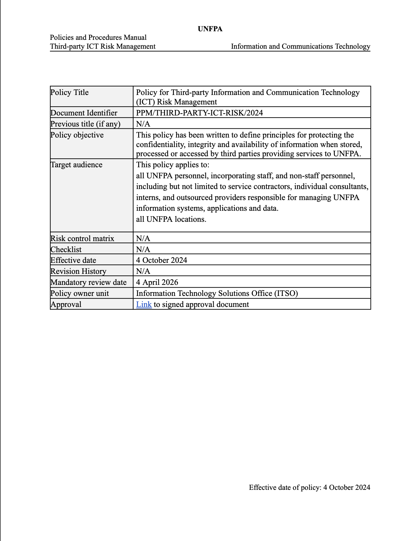 Policy for Third-party Information and Communication Technology (ICT) Risk Management Policy for Third-party Information and Communication Technology (ICT) Risk Management