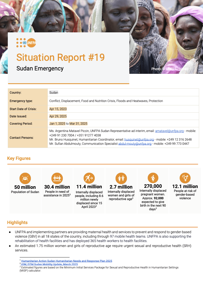 UNFPA Sudan Situation Report #19 - March 2025